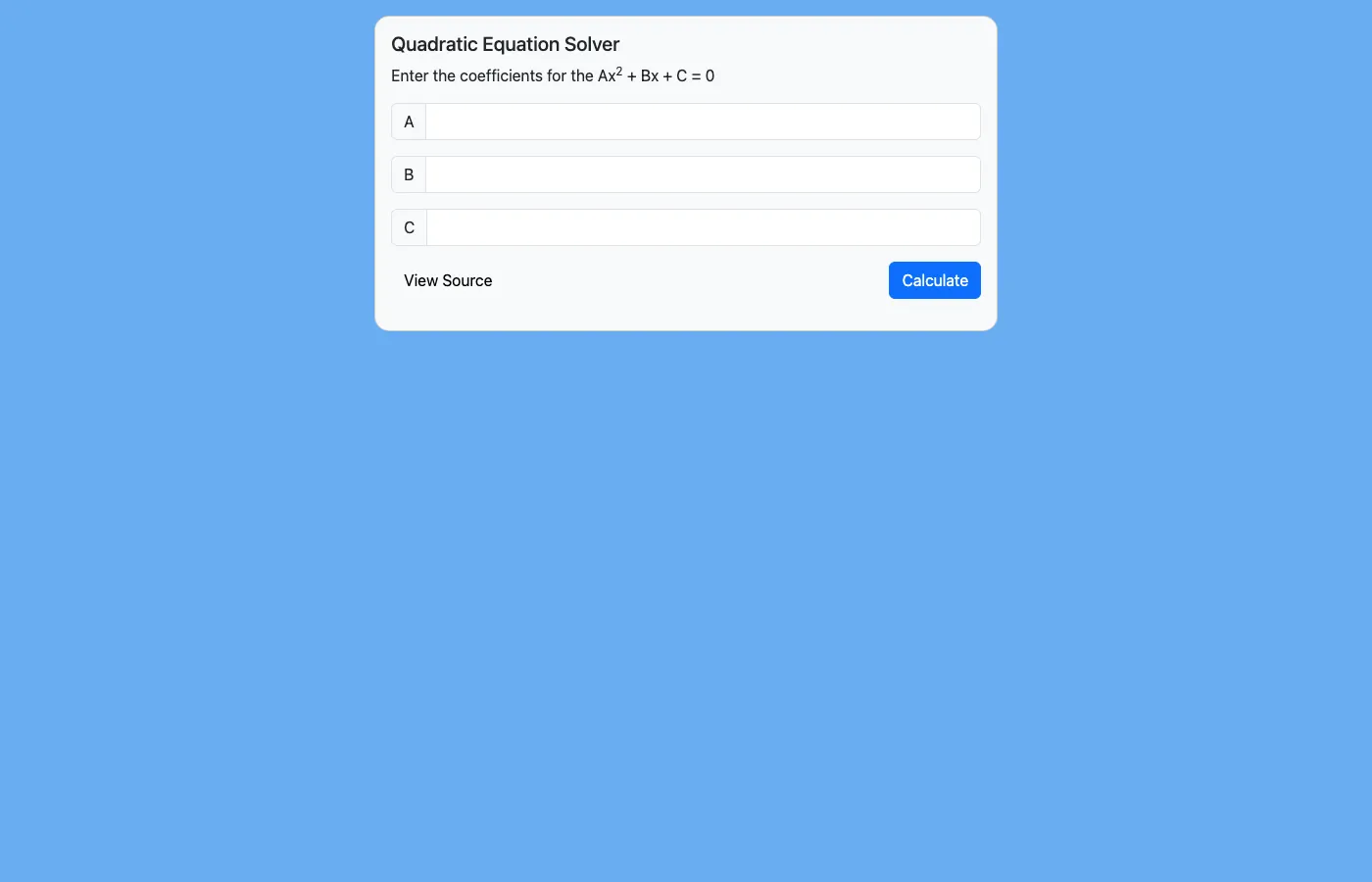 Challenge landing page — A simple quadratic equation solver