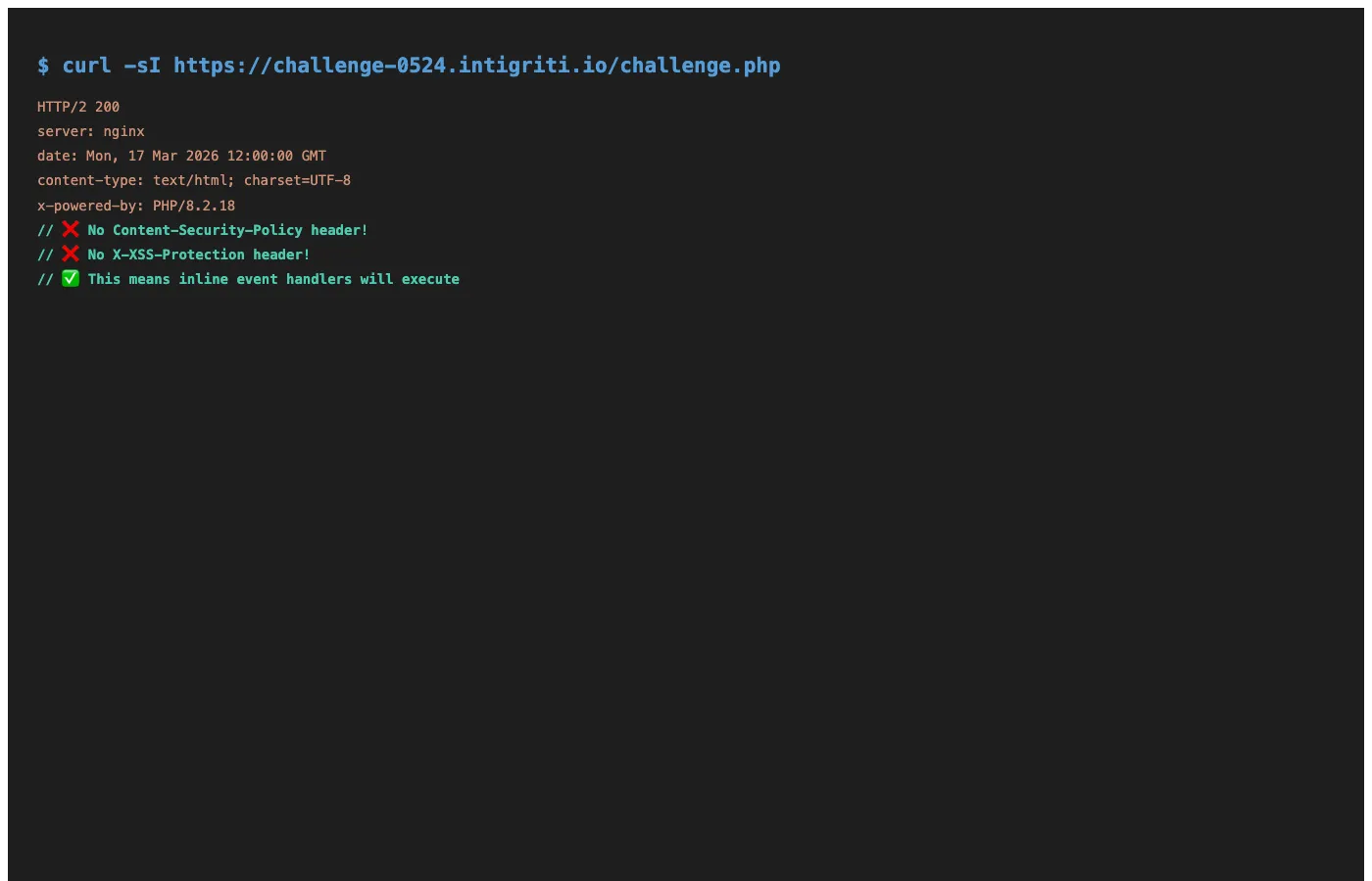 No CSP or XSS-Protection headers in the response